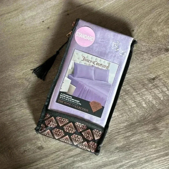 Juicy Couture Home The Rose Collection Standard Purple Satin Pillowcases Set - Picture 2 of 5